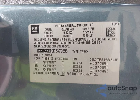 2013 Chevrolet Silverado 1500 Lt from USA, damaged, VIN 1GCRCSE09DZ379696